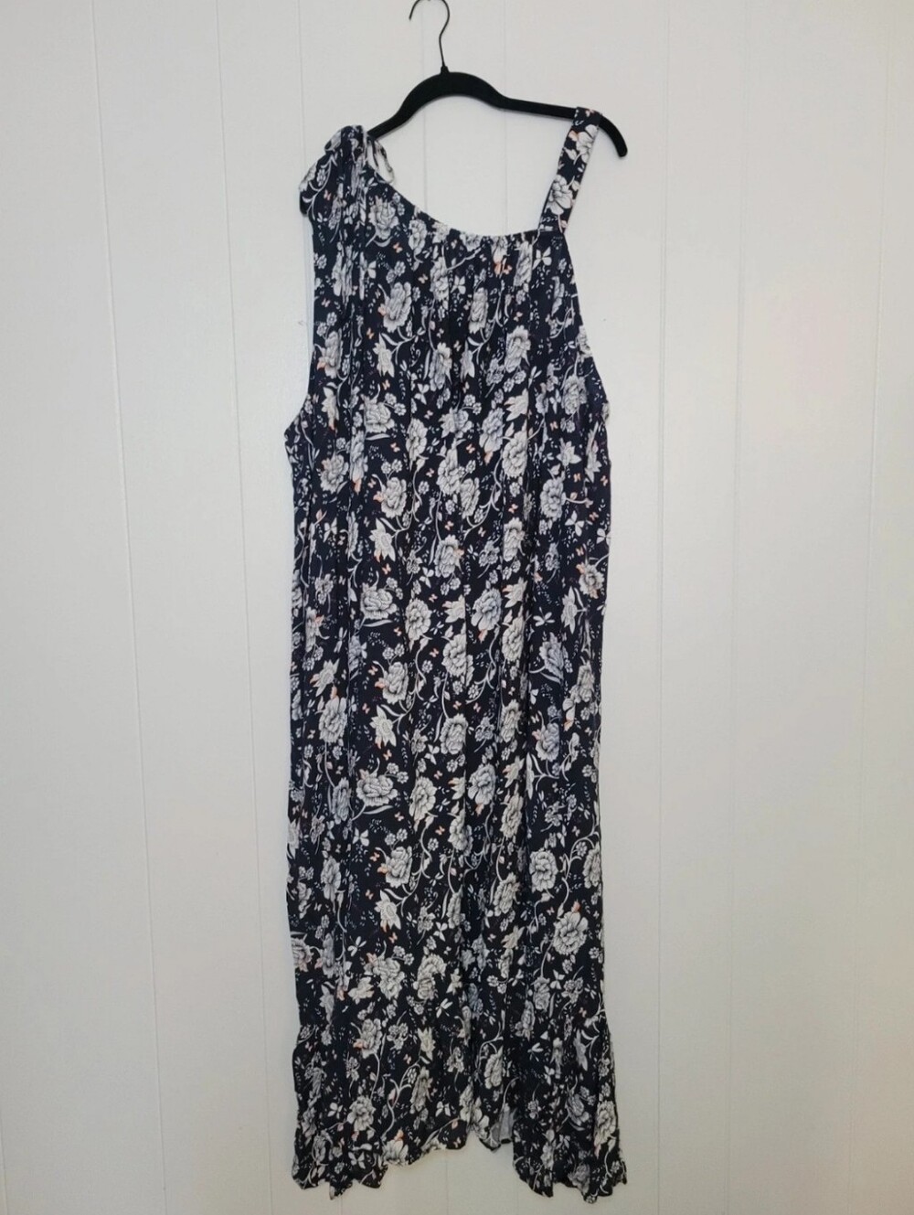 NWT Ulla Popken Floral Dress Abstract Shoulder Hem Midi Peasant Boho Plus 28/30